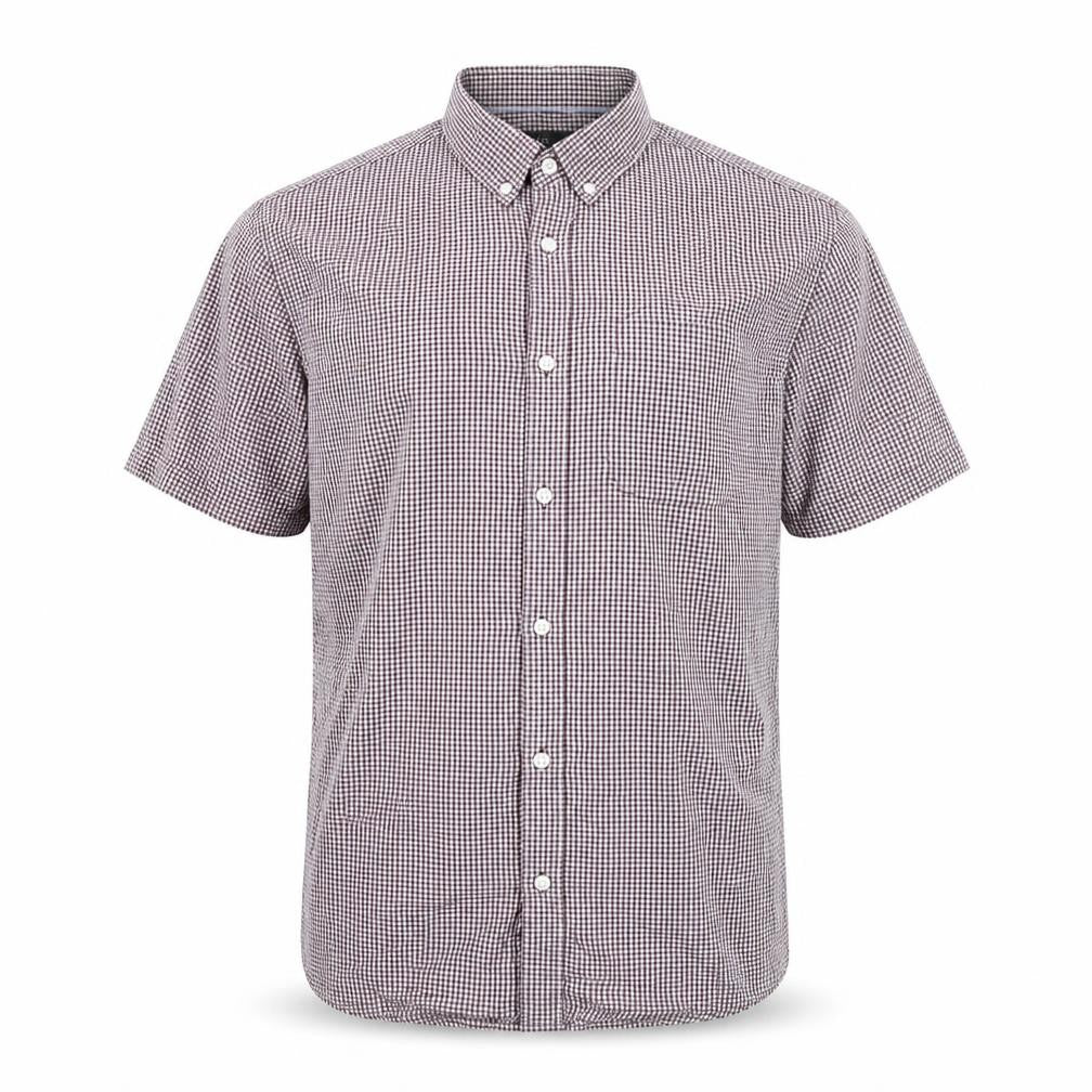 Front view of Marks & Spencer Men's Red L Check Short Sleeve Button-Up Shirt