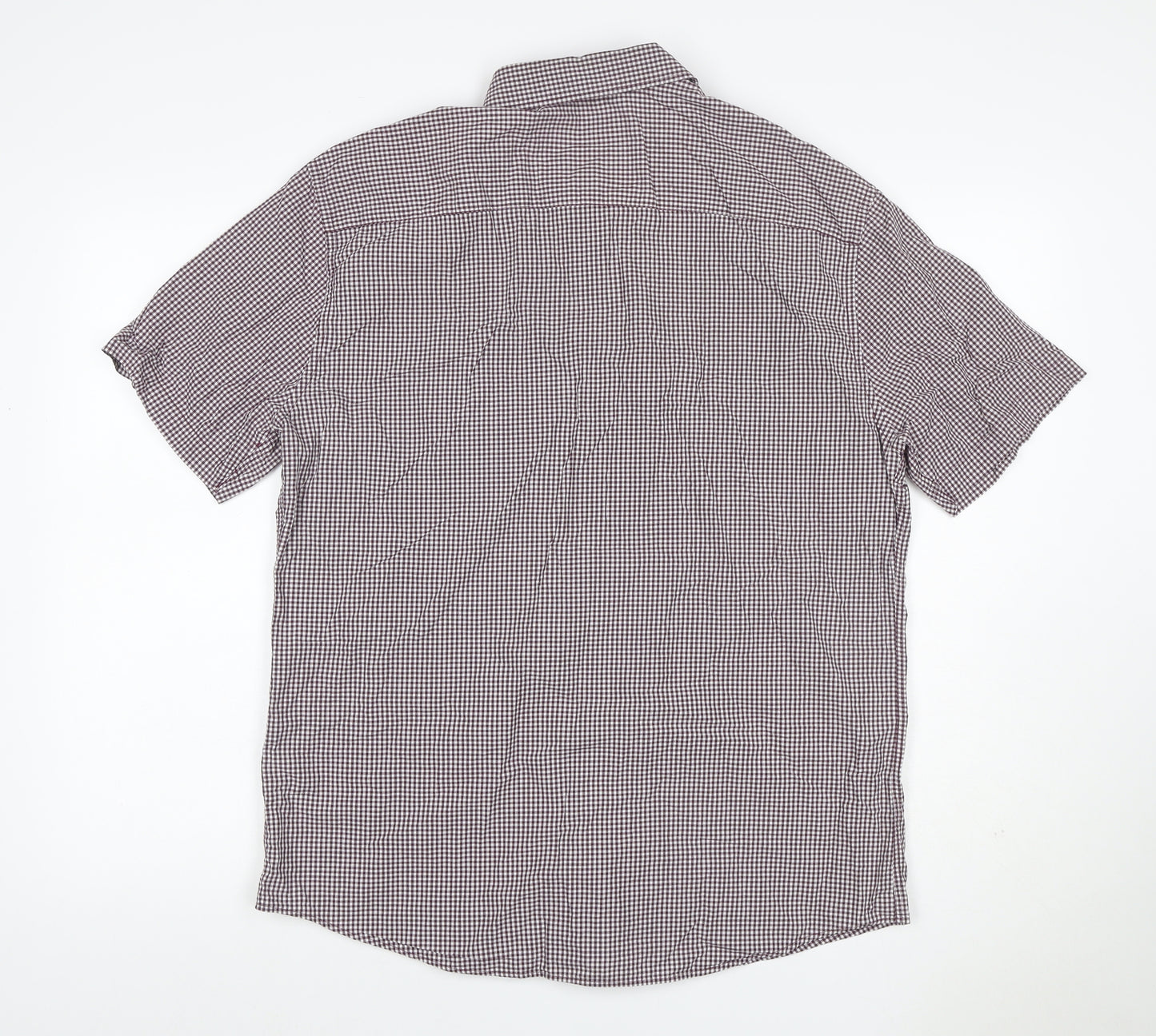 Marks and Spencer Men's Red L Check Short Sleeve Button-Up Shirt