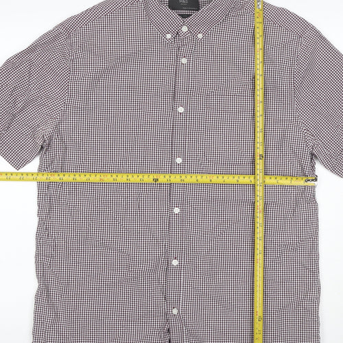Marks and Spencer Men's Red L Check Short Sleeve Button-Up Shirt