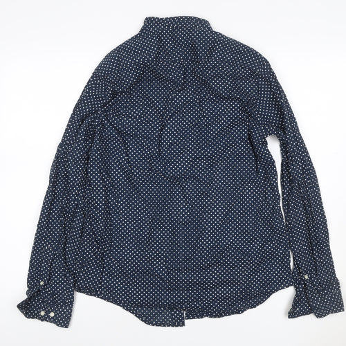 H&M Men’s Blue Polka Dot Regular Fit Cotton Button-Up Shirt S