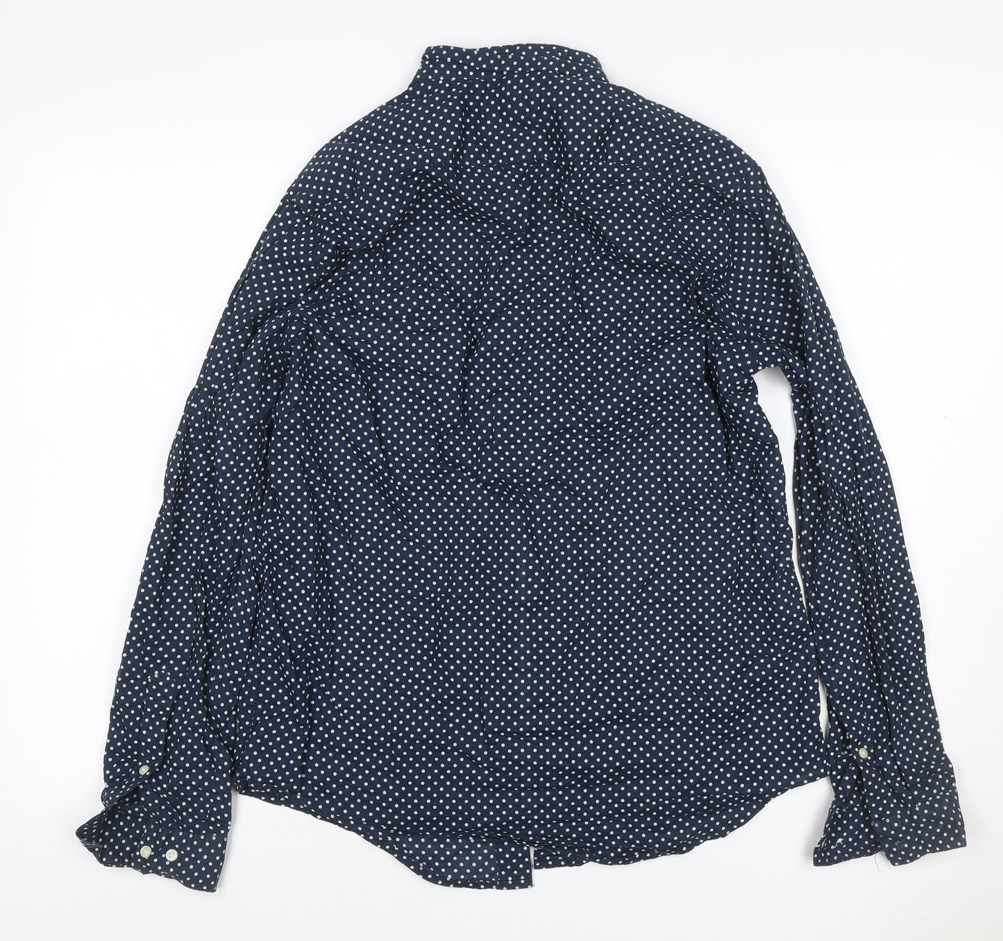 H&M Men’s Blue Polka Dot Regular Fit Cotton Button-Up Shirt S