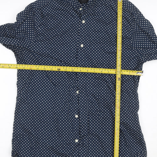 H&M Men’s Blue Polka Dot Regular Fit Cotton Button-Up Shirt S
