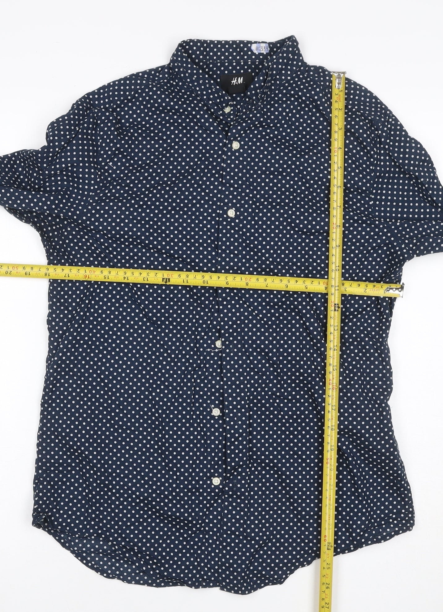 H&M Men’s Blue Polka Dot Regular Fit Cotton Button-Up Shirt S