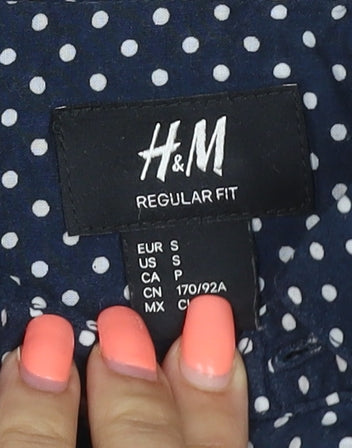 H&M Men’s Blue Polka Dot Regular Fit Cotton Button-Up Shirt S