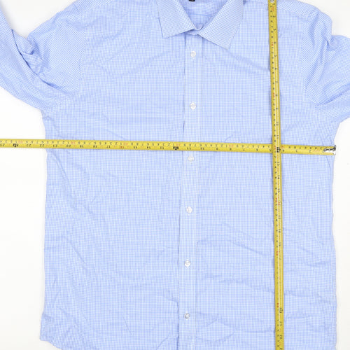 Dunnes Stores Men’s Blue Check Regular Fit 16in Long Sleeve Shirt