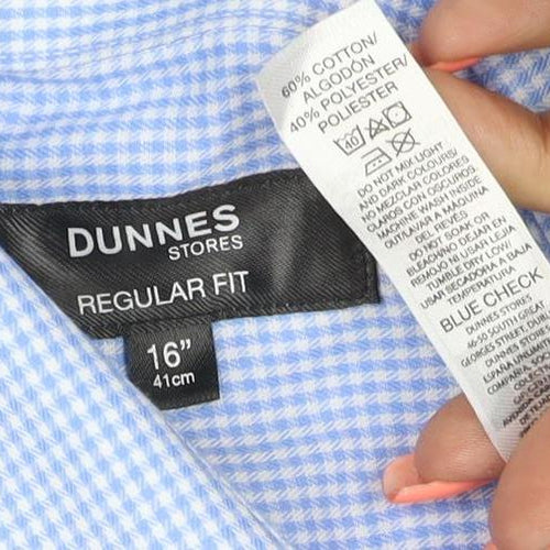 Dunnes Stores Men’s Blue Check Regular Fit 16in Long Sleeve Shirt