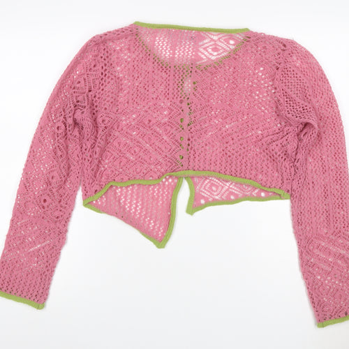 Daisy Street Women Pink Green Floral Crochet Cardigan UK 10 Long Sleeve