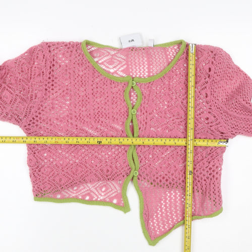 Daisy Street Women Pink Green Floral Crochet Cardigan UK 10 Long Sleeve