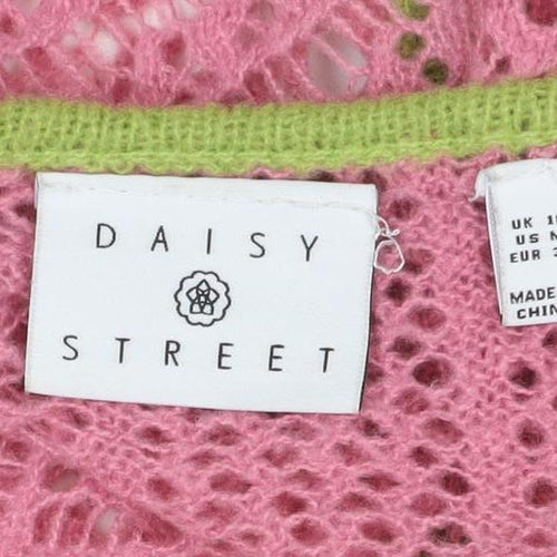 Daisy Street Women Pink Green Floral Crochet Cardigan UK 10 Long Sleeve