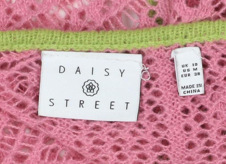 Daisy Street Women Pink Green Floral Crochet Cardigan UK 10 Long Sleeve