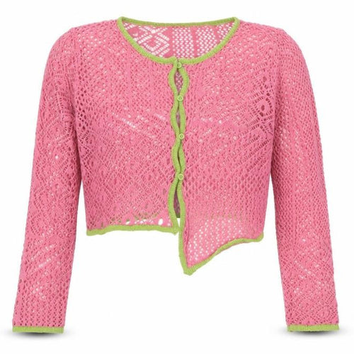 Daisy Street Women Pink Green Floral Crochet Cardigan UK 10 Long Sleeve