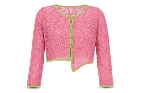 Daisy Street Women Pink Green Floral Crochet Cardigan UK 10 Long Sleeve