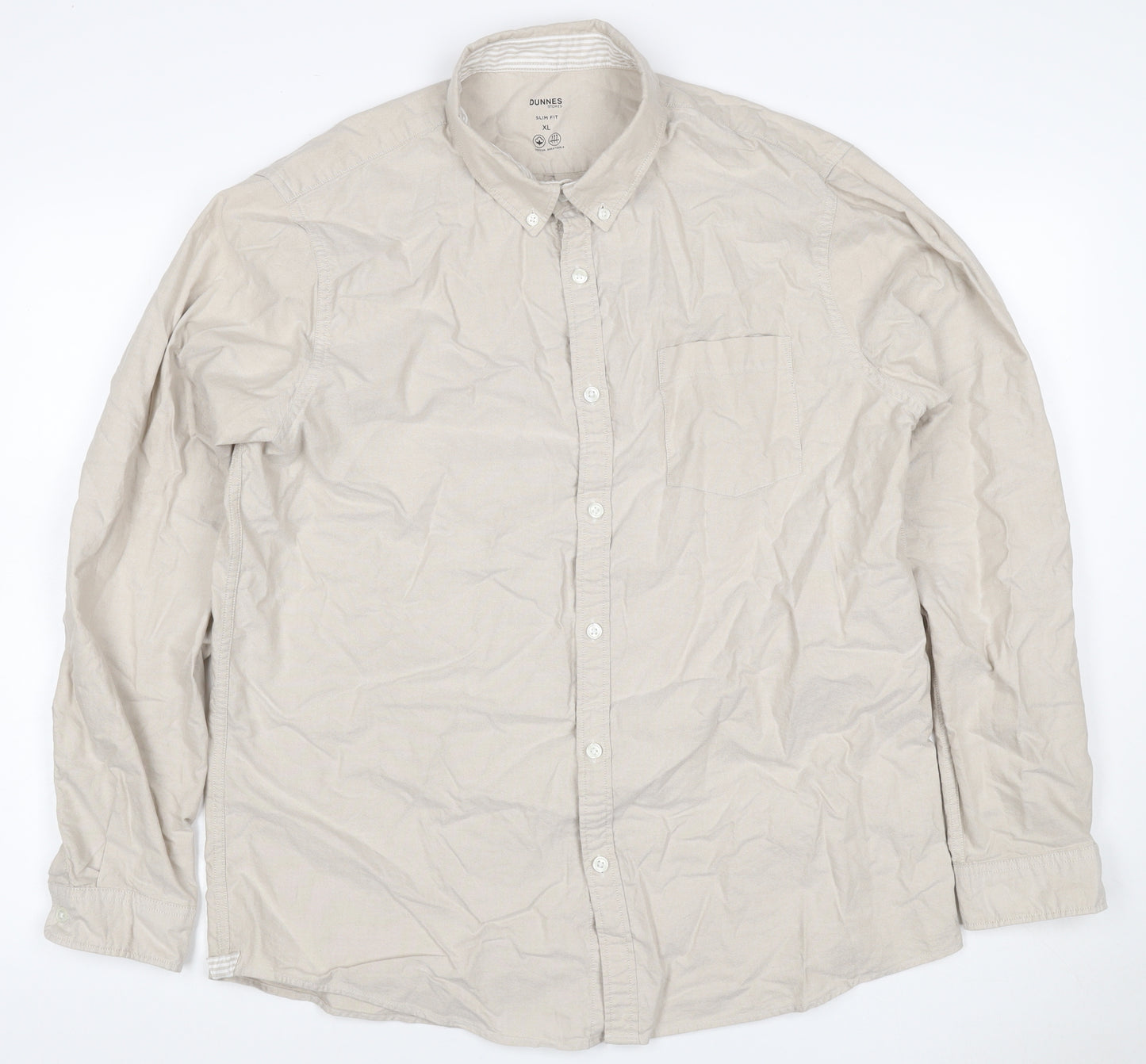Dunnes Stores Men Beige XL Slim Fit Cotton Button-Up Shirt