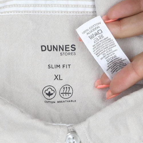 Dunnes Stores Men Beige XL Slim Fit Cotton Button-Up Shirt