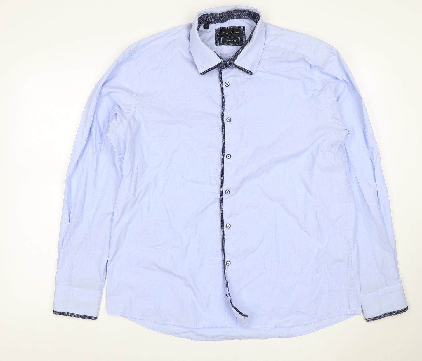 Advise Men’s Blue XL Slim Tailored Long Sleeve Button-Up Shirt