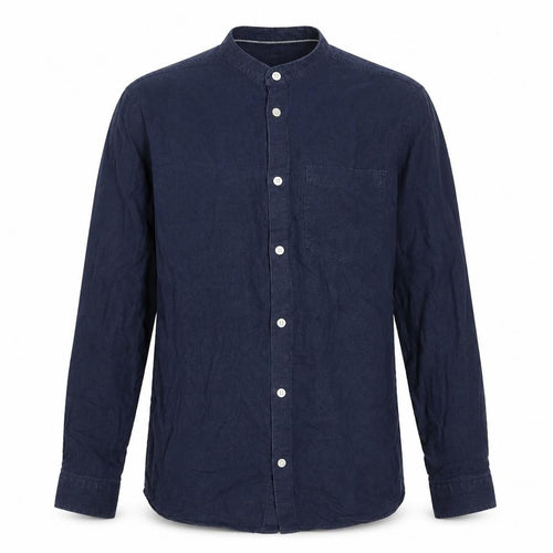 Regullar Men's Blue S Linen Blend Grandad Collar Long Sleeve Shirt