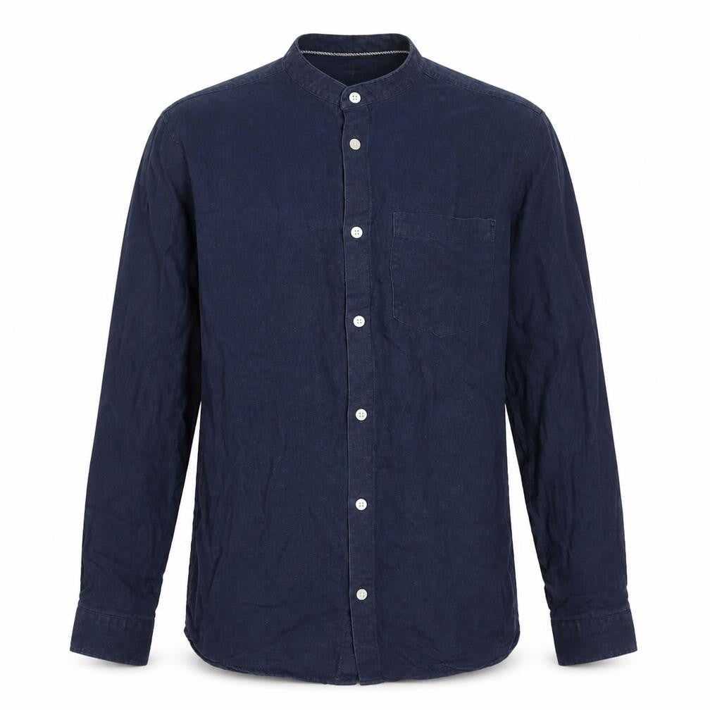 Regullar Men's Blue S Linen Blend Grandad Collar Long Sleeve Shirt