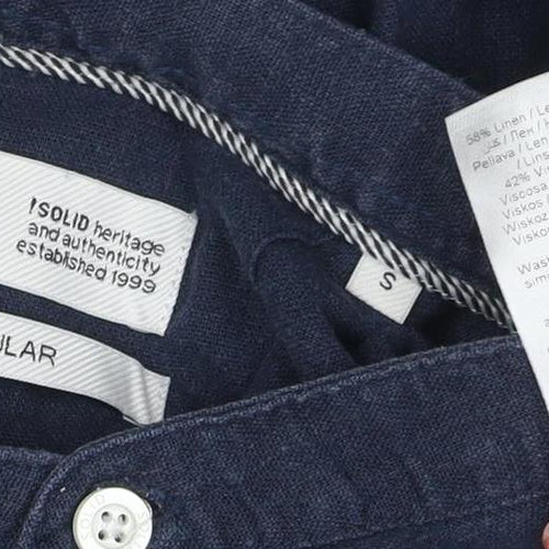 Regullar Men's Blue S Linen Blend Grandad Collar Long Sleeve Shirt