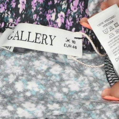 Gallery Women Black Floral Viscose Maxi Skirt UK 18 Elastic Waist