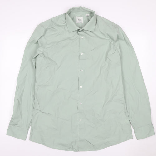 Next Men Green 16.5 Slim Fit Cotton Long Sleeve Button-Up Shirt