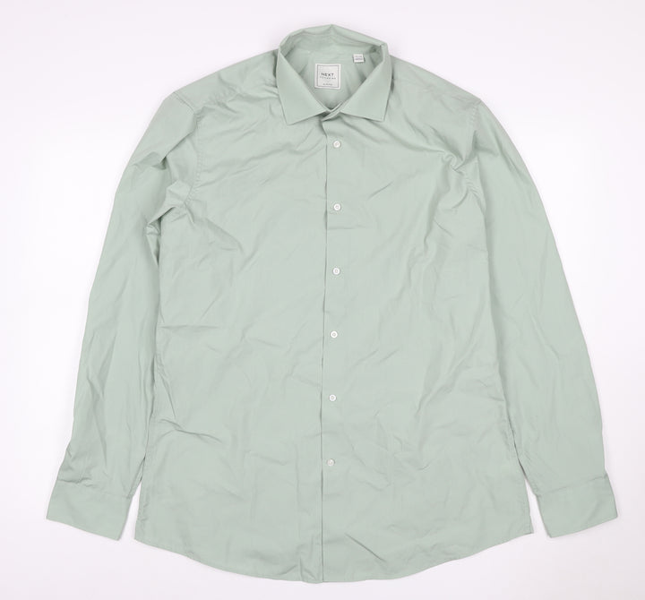 Next Men Green 16.5 Slim Fit Cotton Long Sleeve Button-Up Shirt