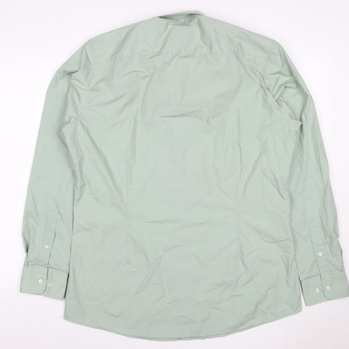 Next Men Green 16.5 Slim Fit Cotton Long Sleeve Button-Up Shirt