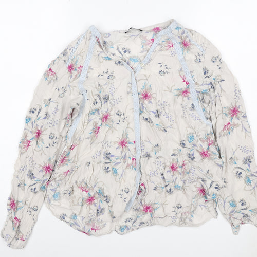 Per Una Women's Multicoloured UK 14 Floral Ruffle Chiffon Blouse