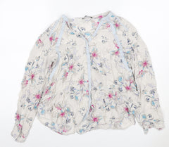Per Una Women's Multicoloured UK 14 Floral Ruffle Chiffon Blouse