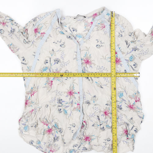 Per Una Women's Multicoloured UK 14 Floral Ruffle Chiffon Blouse