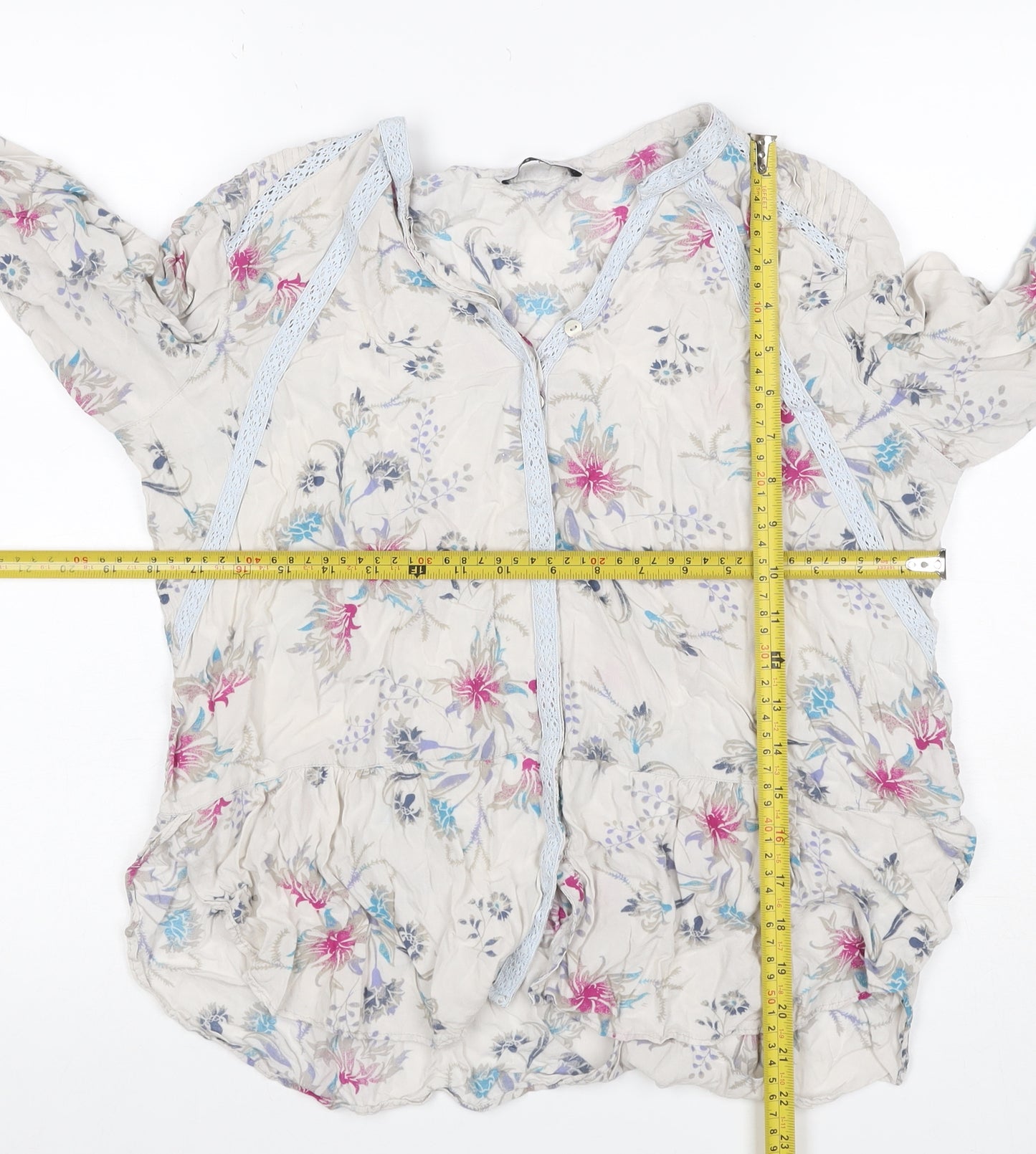 Per Una Women's Multicoloured UK 14 Floral Ruffle Chiffon Blouse