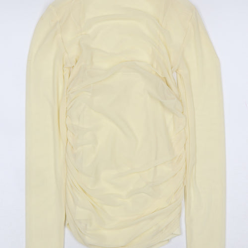 Pinko Women Yellow S Sheer Mesh Ruched High Neck Blouse