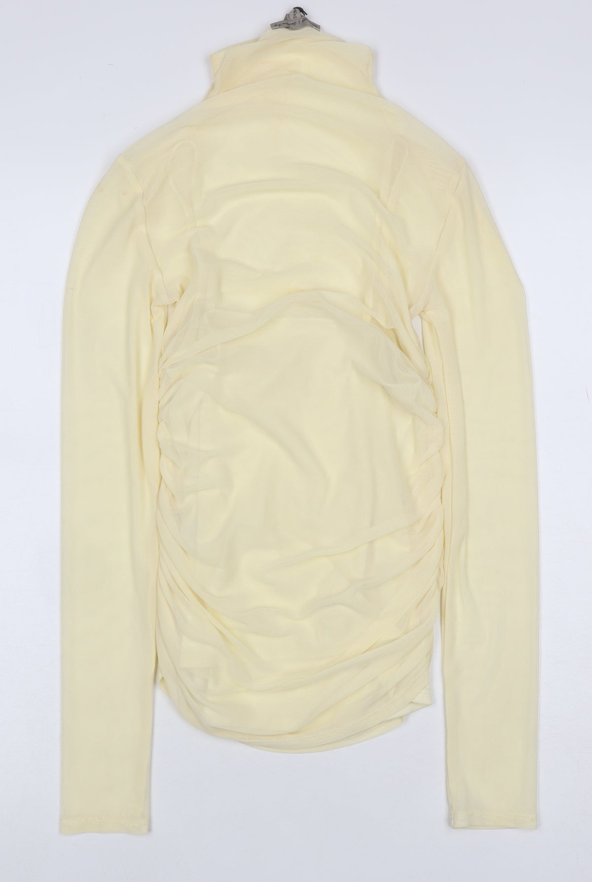 Pinko Women Yellow S Sheer Mesh Ruched High Neck Blouse
