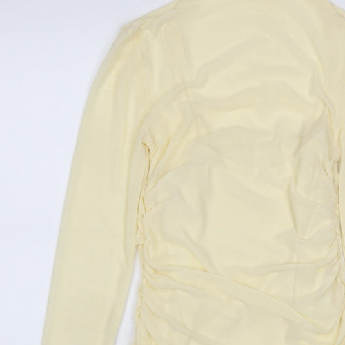 Pinko Women Yellow S Sheer Mesh Ruched High Neck Blouse
