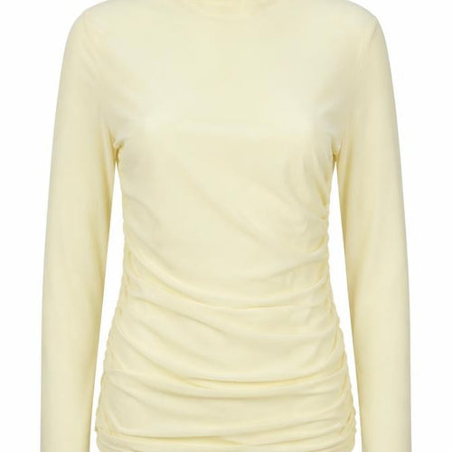 Pinko Women Yellow S Sheer Mesh Ruched High Neck Blouse