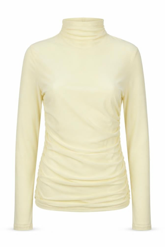 Pinko Women Yellow S Sheer Mesh Ruched High Neck Blouse