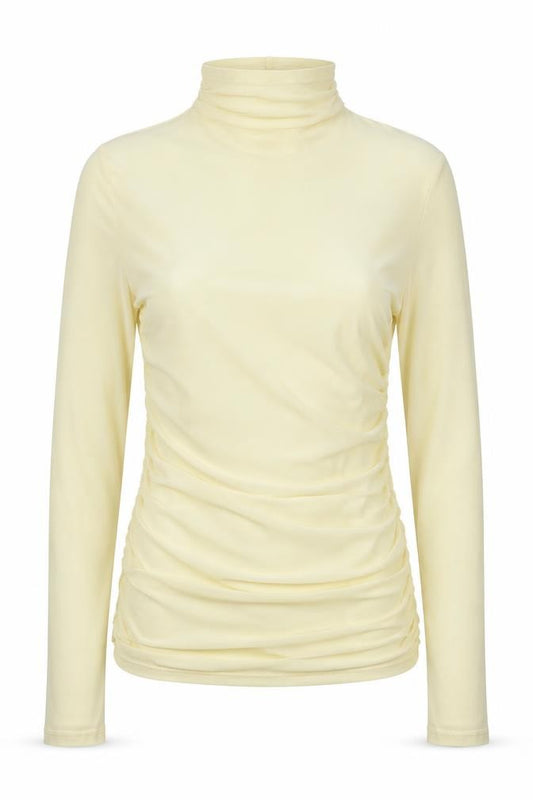 Pinko Women Yellow S Sheer Mesh Ruched High Neck Blouse