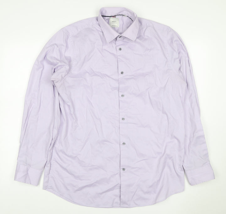 Next Men’s Purple 16.5 Regular Fit Cotton Striped Button-Up Shirt