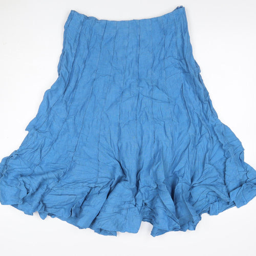 Per Una Women’s Blue Linen Flare Knee Length Skirt UK 12