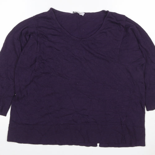 Marks & Spencer Women Purple UK 14 100% Wool Round Neck Jumper