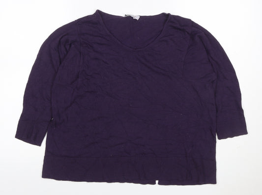 Marks & Spencer Women Purple UK 14 100% Wool Round Neck Jumper