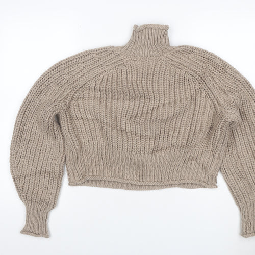 H&M Women Beige S Chunky Knit Roll Neck Raglan Jumper
