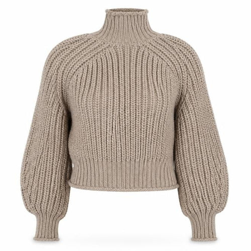 H&M Women Beige S Chunky Knit Roll Neck Raglan Jumper