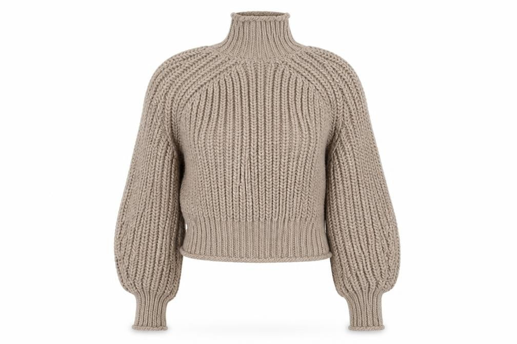 H&M Women Beige S Chunky Knit Roll Neck Raglan Jumper