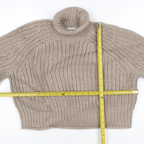 H&M Women Beige S Chunky Knit Roll Neck Raglan Jumper