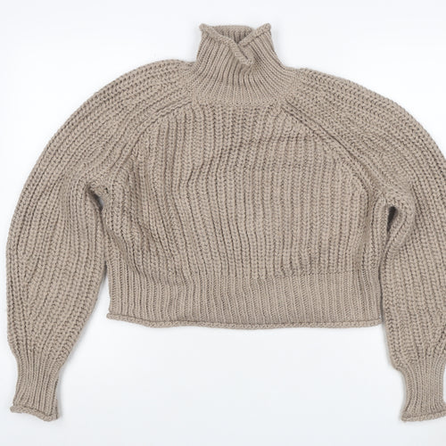 H&M Women Beige S Chunky Knit Roll Neck Raglan Jumper