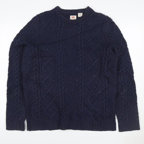 Levi's Men's Blue L Cable Knit Wool Blend Crew Neck Jumper
