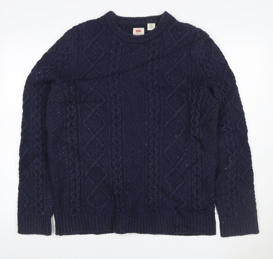 Levi's Men's Blue L Cable Knit Wool Blend Crew Neck Jumper