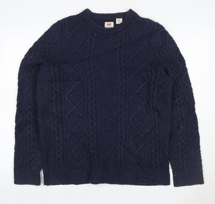 Levi's Men's Blue L Cable Knit Wool Blend Crew Neck Jumper