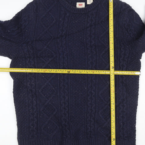 Levi's Men's Blue L Cable Knit Wool Blend Crew Neck Jumper