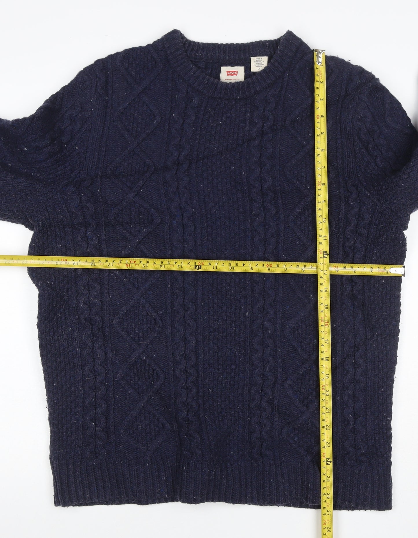 Levi's Men's Blue L Cable Knit Wool Blend Crew Neck Jumper